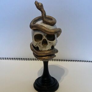 Ashland Skull with Bronze Snake Pedestal Halloween Spooky Decor